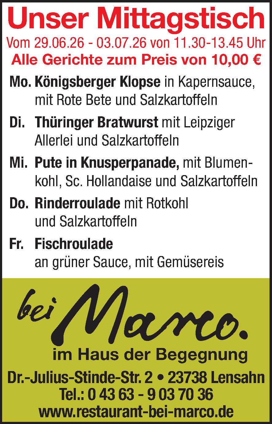 Mittagstisch 27.06.2026