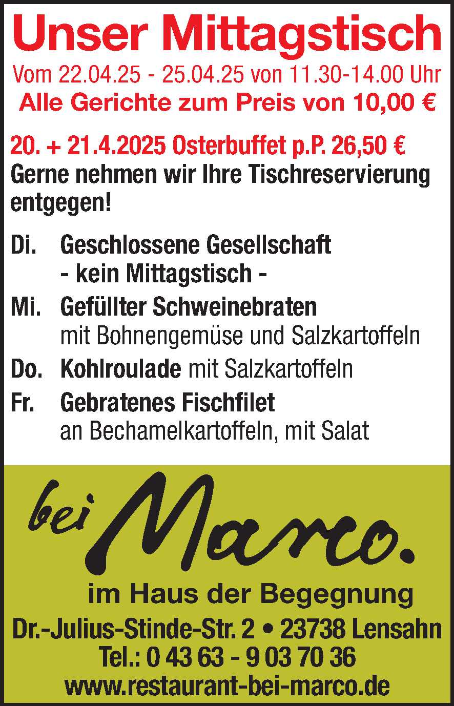 Mittagstisch 19.04.2025