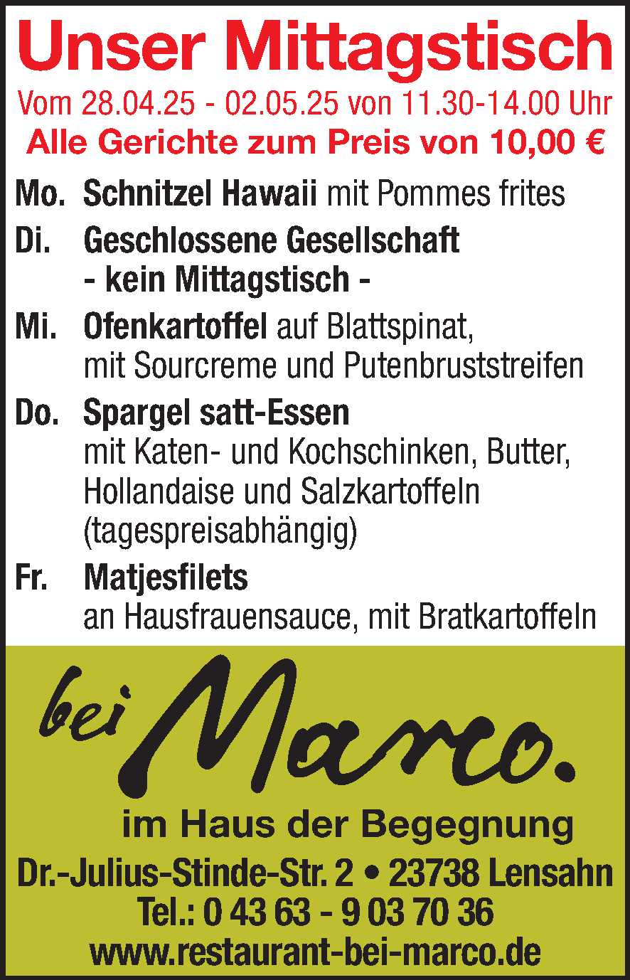 Mittagstisch 26.04.2025