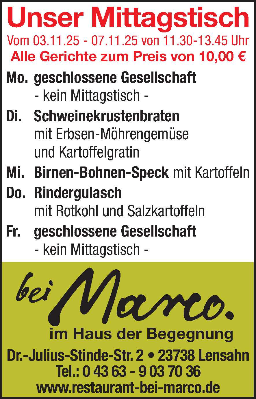 Mittagstisch 01.11.2025