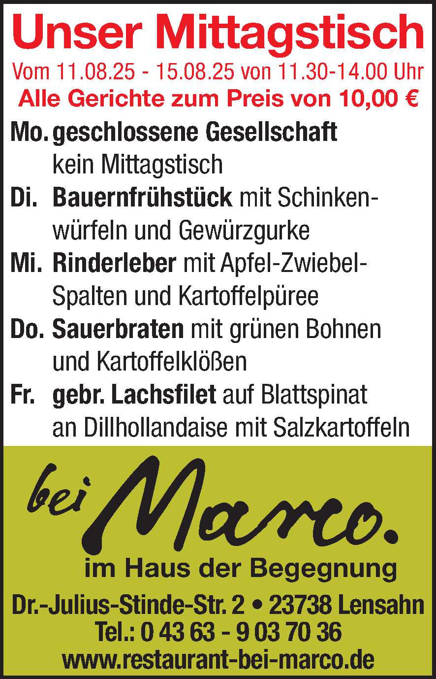 Mittagstisch 09.08.2025