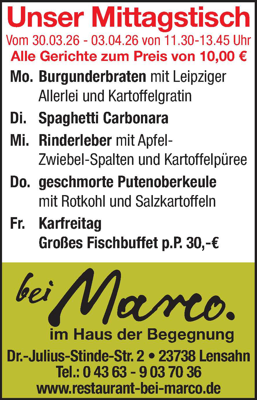 Mittagstisch 28.03.2026