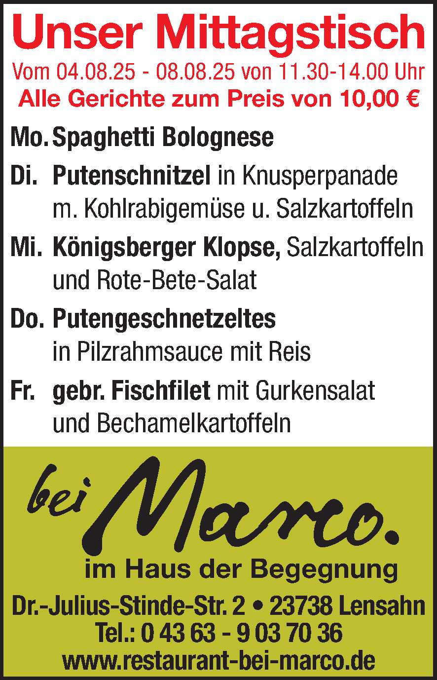 Mittagstisch 02.08.2025