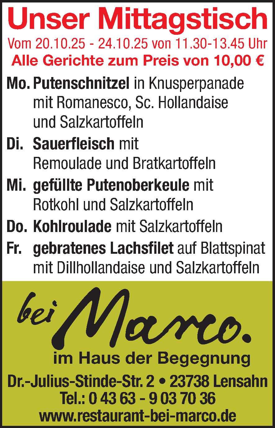 Mittagstisch 18.10.2025