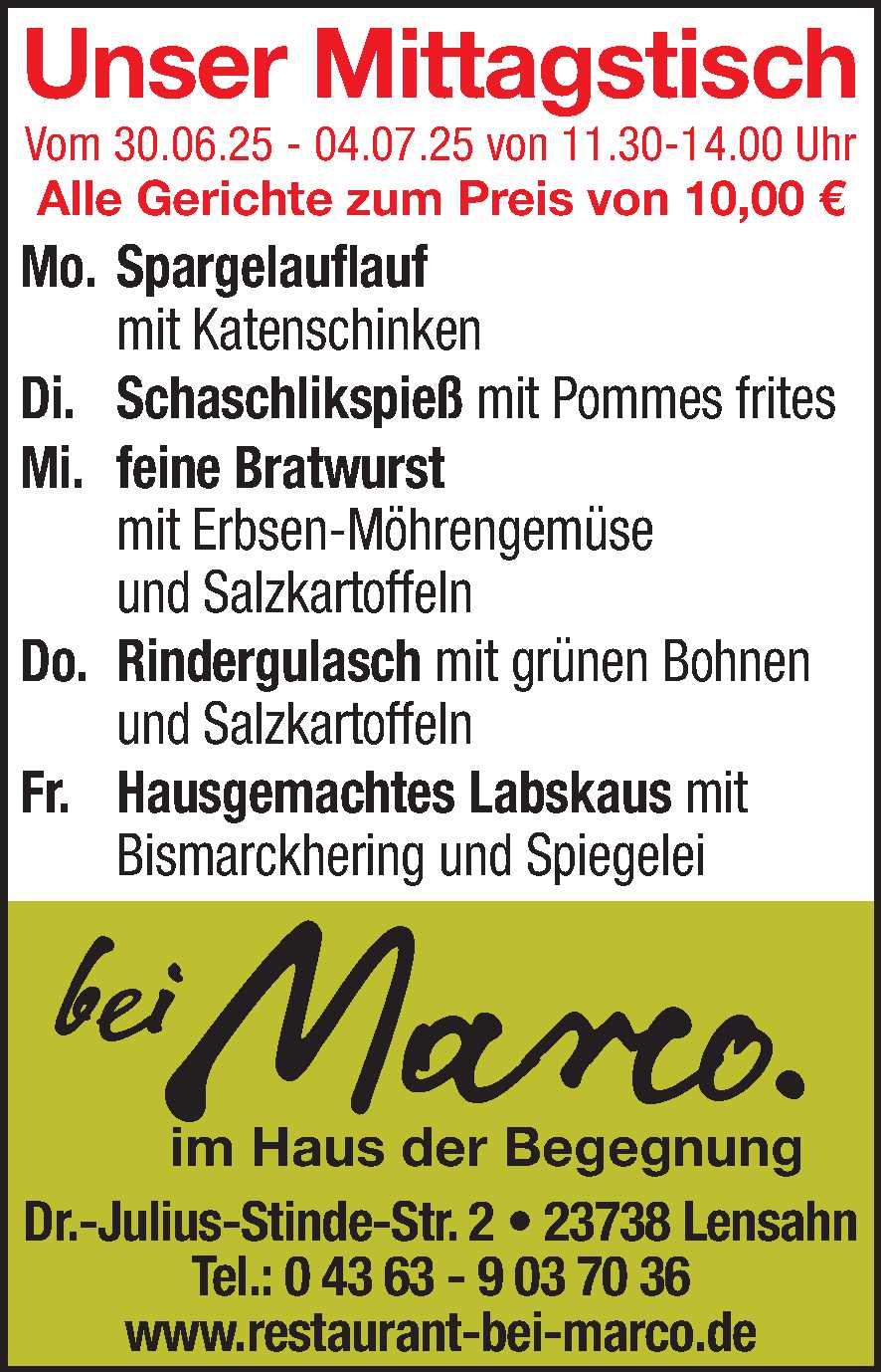 Mittagstisch 28.06.2025