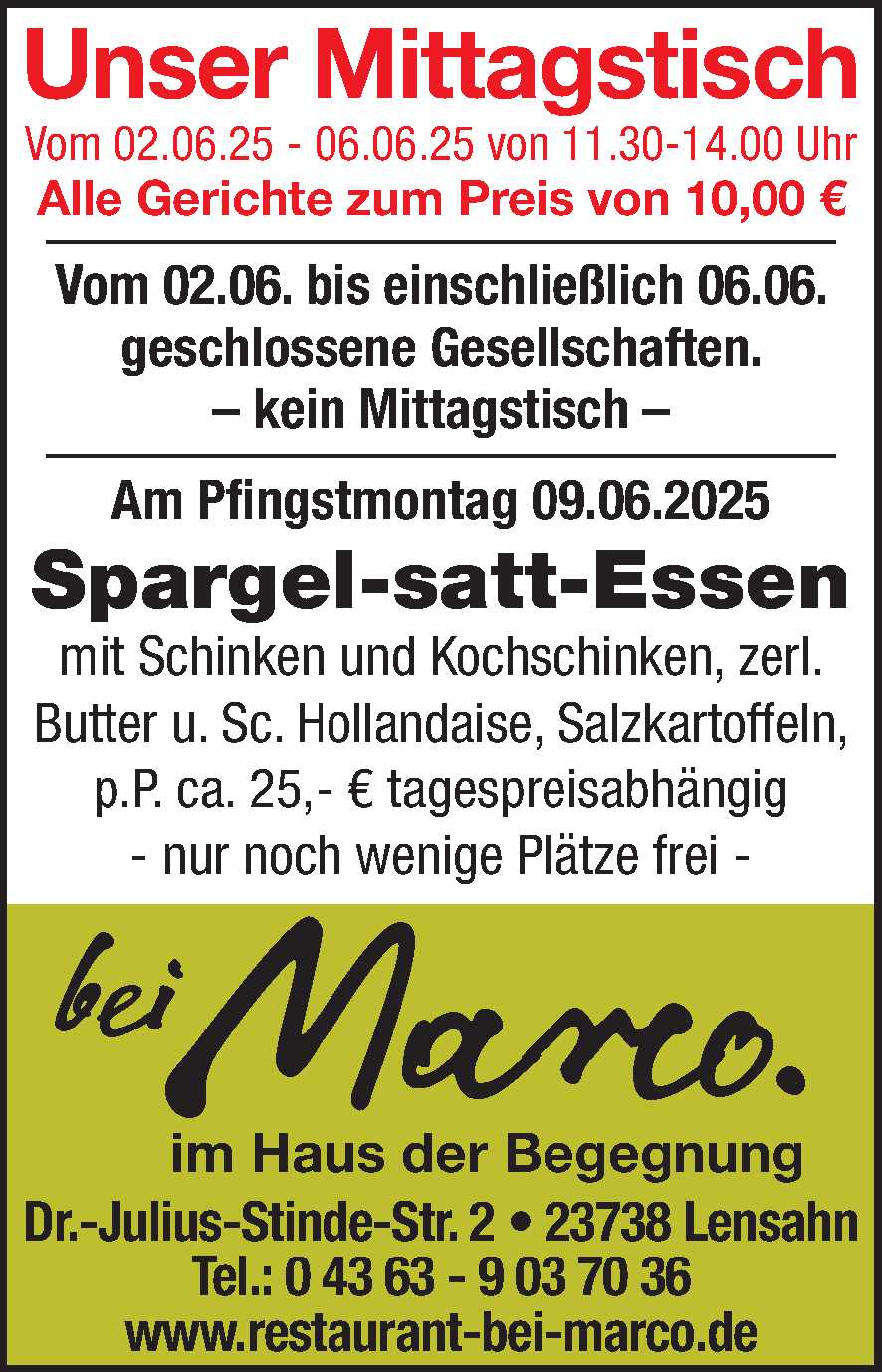 Mittagstisch 31.05.2025