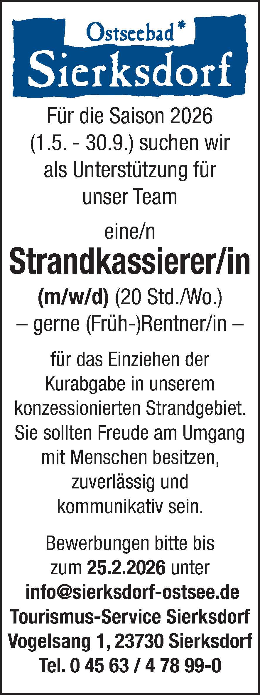 Strandkassierer Samstag