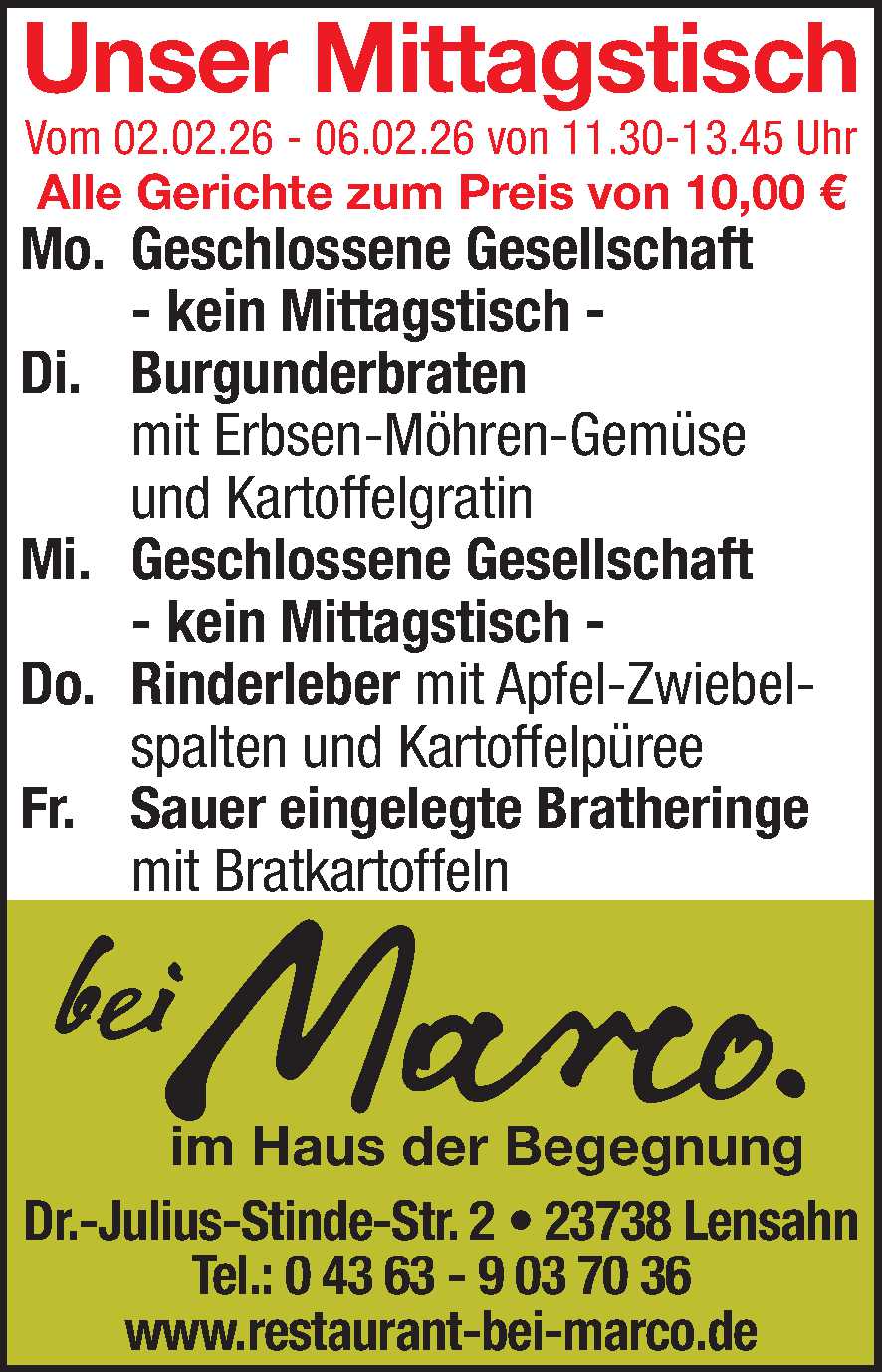 Mittagstisch 31.01.2026