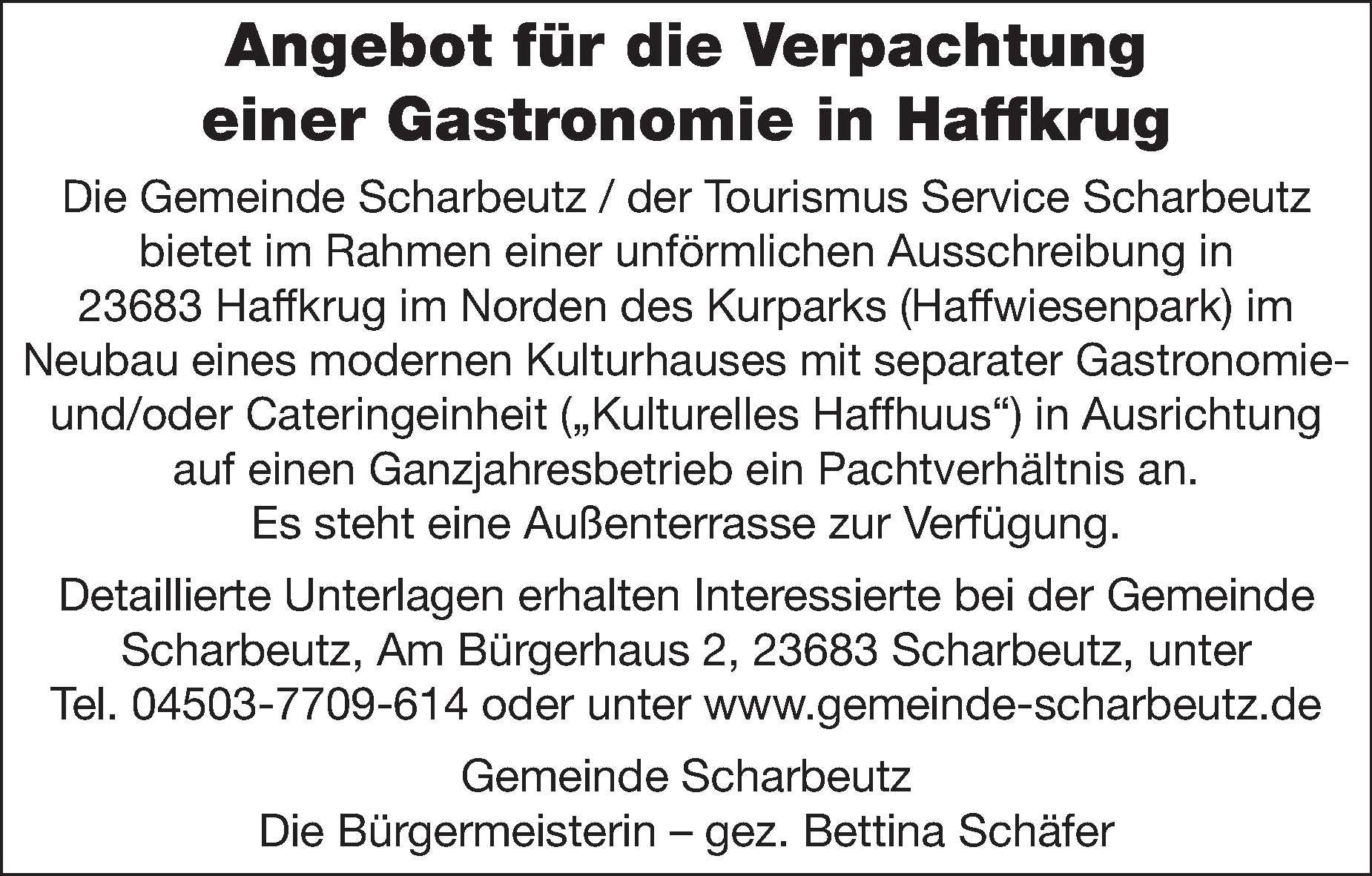 Verpachtung Gastronomie Haffkrug