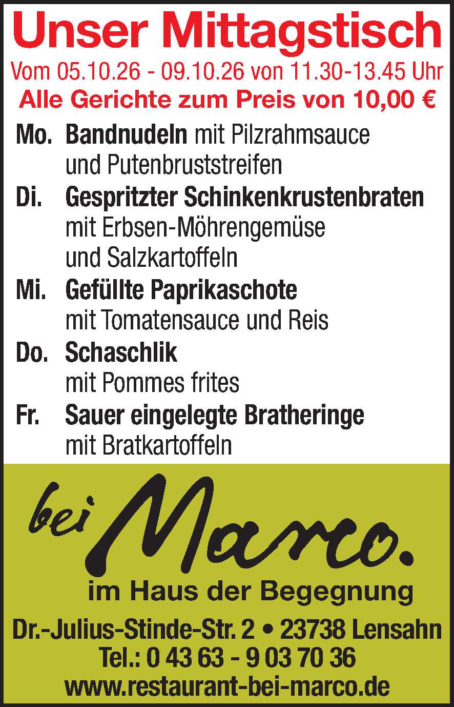 Mittagstisch 03.10.2026