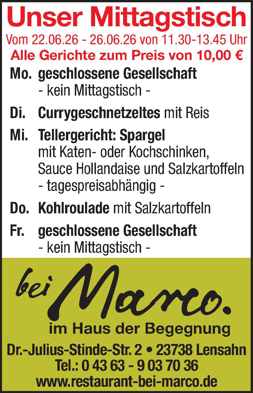 Mittagstisch 20.06.2026