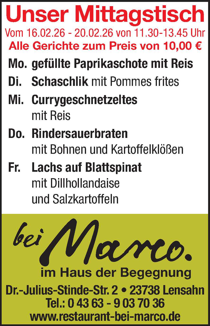 Mittagstisch 14.02.2026