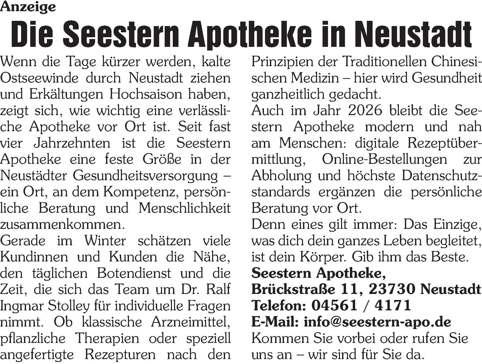 Redaktionsanzeige / Gesundheit