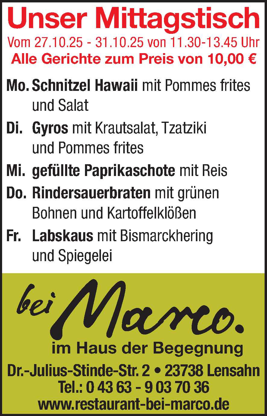 Mittagstisch 25.10.2025