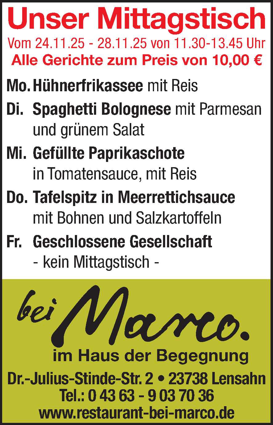 Mittagstisch 22.11.2025