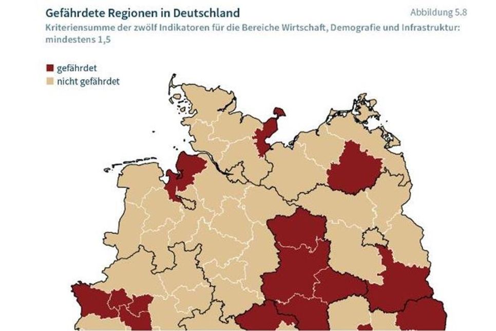 Gefärdete Regionen. (Quelle: IW-Studie zu Regionen)