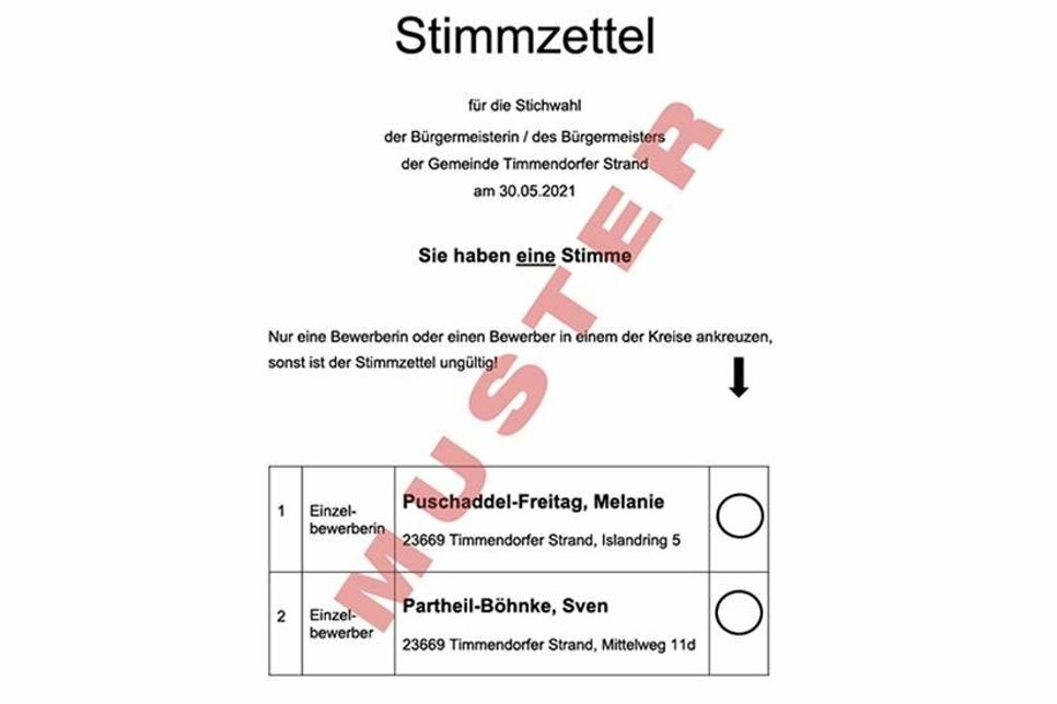 Muster-Stimmzettel zur Stichwahl am 30. Mai.