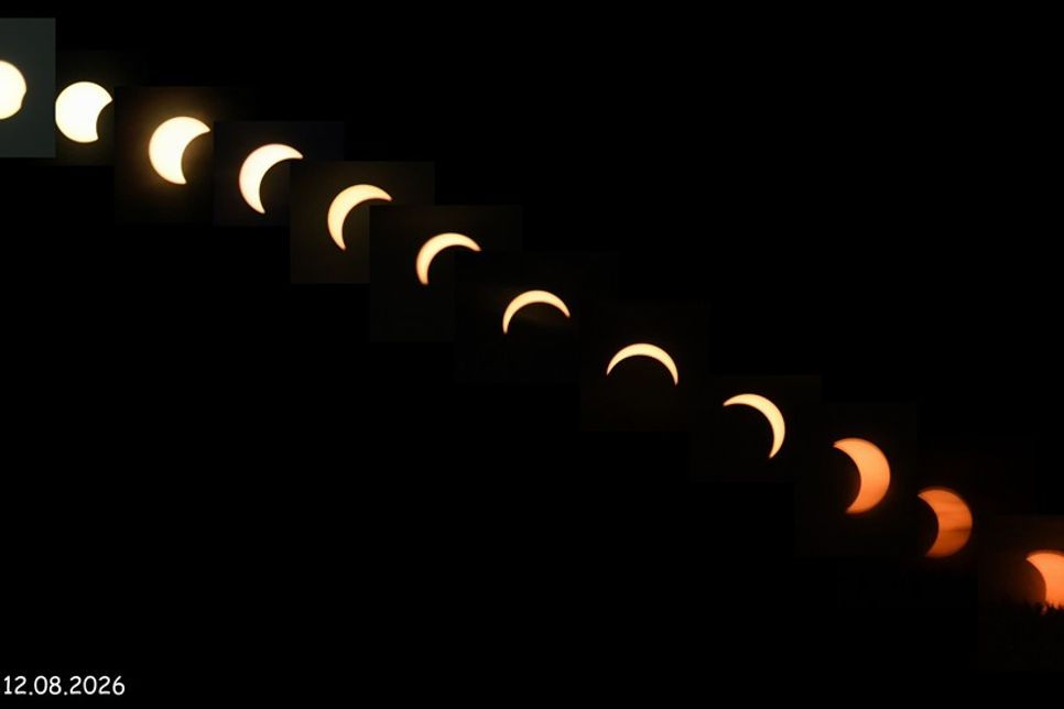 „Schön war es bei der partiellen Sonnenfinsterniss am Binnenwasser“, schreibt Susanne Müller, die uns dieses Bild vom Verlauf der Sonnenfinsternis geschickt hat.