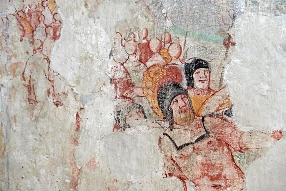 Freigelegte Wandmalerei in der Preetzer Klosterkirche aus der Zeit der Gotik
