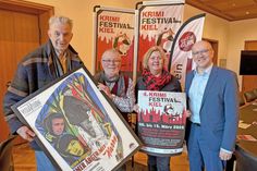 Freuen sich auf vielfältige Krimikost (v.l.): Schauspieler Norbert Aust, Organisator Peter Schümann, Schirmherrin Bettina Aust und Jörg Bercher vom Hauptsponsor PSD Bank Nord.