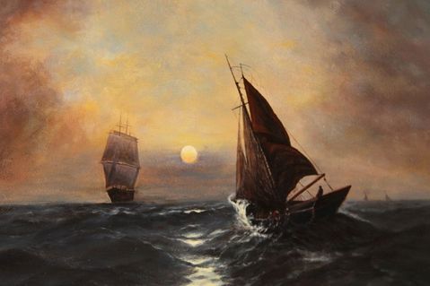 Ausschnitt aus dem Gemälde „Stürmische See“ von Paul Schubert.