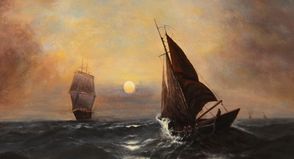 Ausschnitt aus dem Gemälde „Stürmische See“ von Paul Schubert.