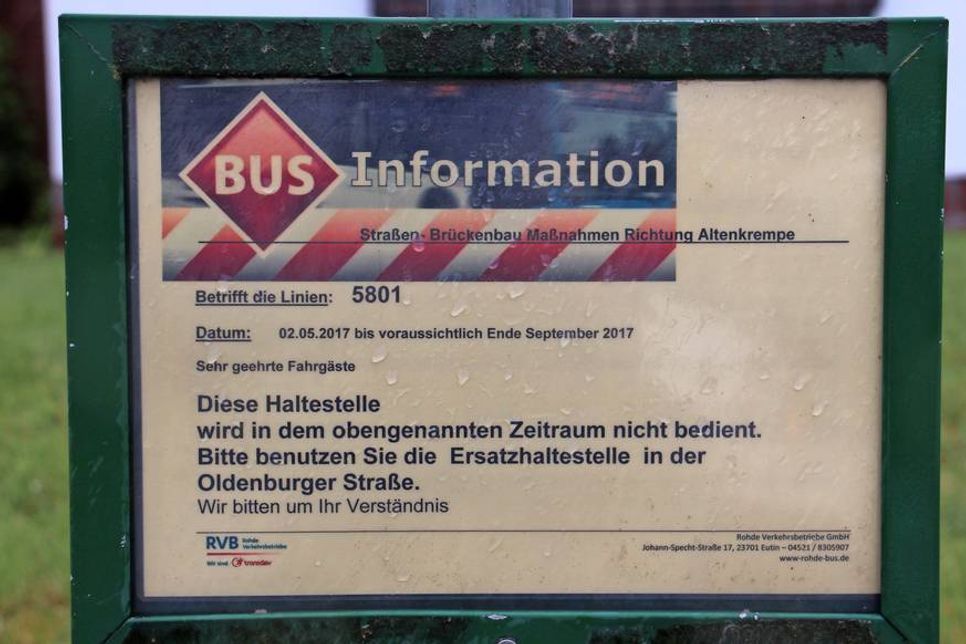 Die Bushaltestellen im Kremper Weg werden während der Bauzeit nicht angefahren.