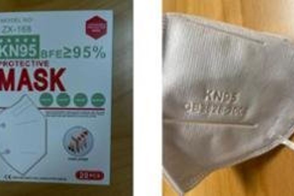 Bilder der gefälschten KN95 Maske. (Foto: Sozialministerium Schleswig-Holstein)