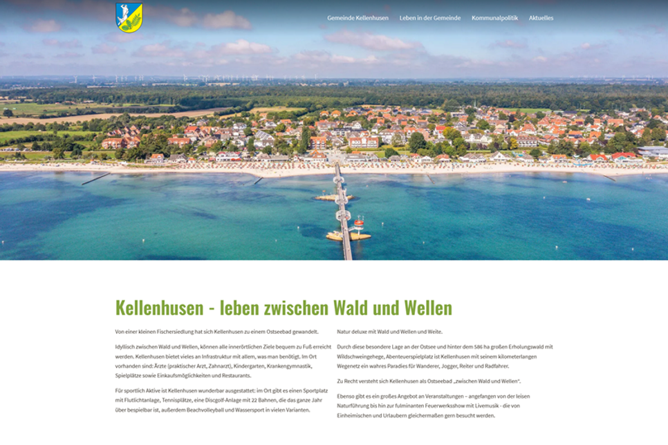 Ausschnitt der neuen Internetseite der Gemeinde Kellenhusen.