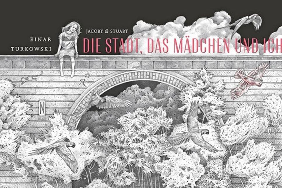 Einar Turkowski, Illustration aus „Die Stadt, Das Mädchen und Ich“, Titel, Bleistift, 2018, erschienen bei Jacoby &amp;amp; Stuart 2019.