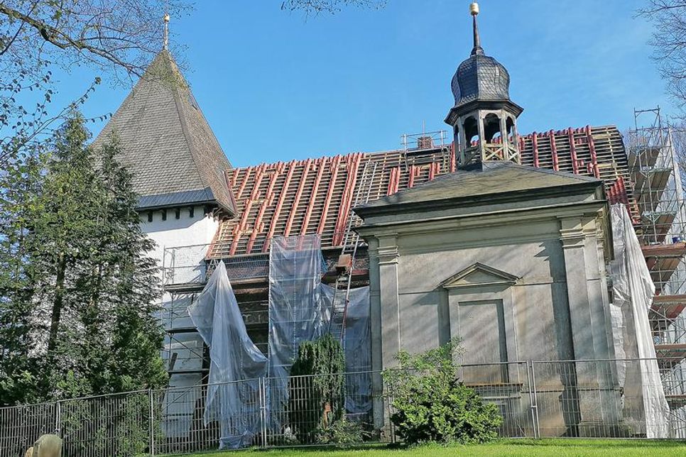 Eingerüstet: Aktuell wird das Dach der Marienkirche neu gedeckt.