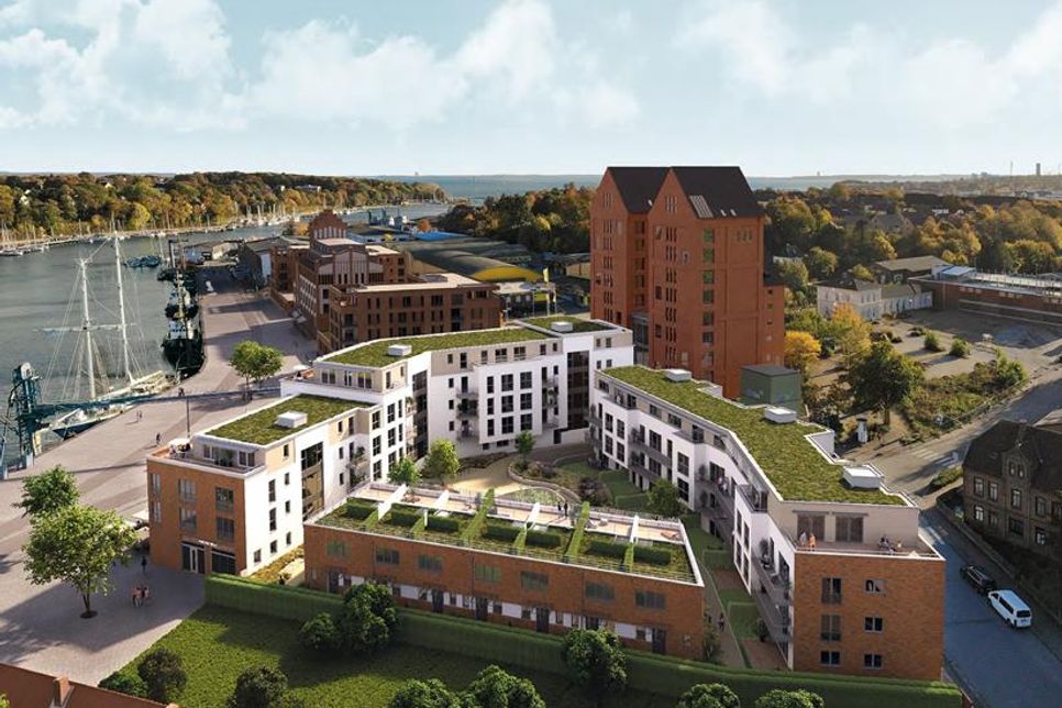 Blick auf das neue Hafenquartier in Neustadt.