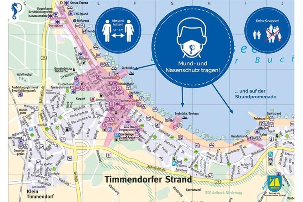 Auf dem Übersichtsplan ist ersichtlich, welche Bereiche für das verpflichtende Tragen eines Mund-Nasenschutzes ausgewiesen sind.