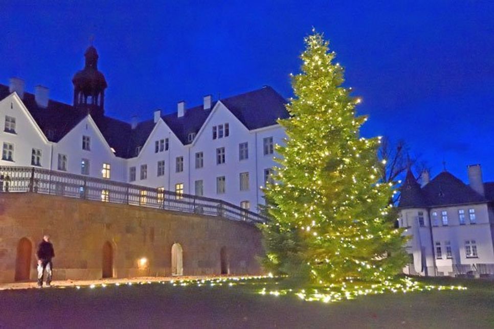 Lichttest in der Dämmerung: Noch liegen ein paar Ketten am Boden, aber das meiste ist geschafft.