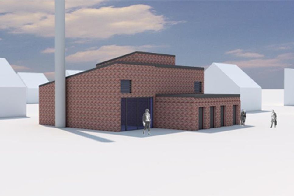 Die Ansicht der neuen Technikzentrale im Lübschen Mühlenberg. (Skizze: Architekt Hoffmann)
