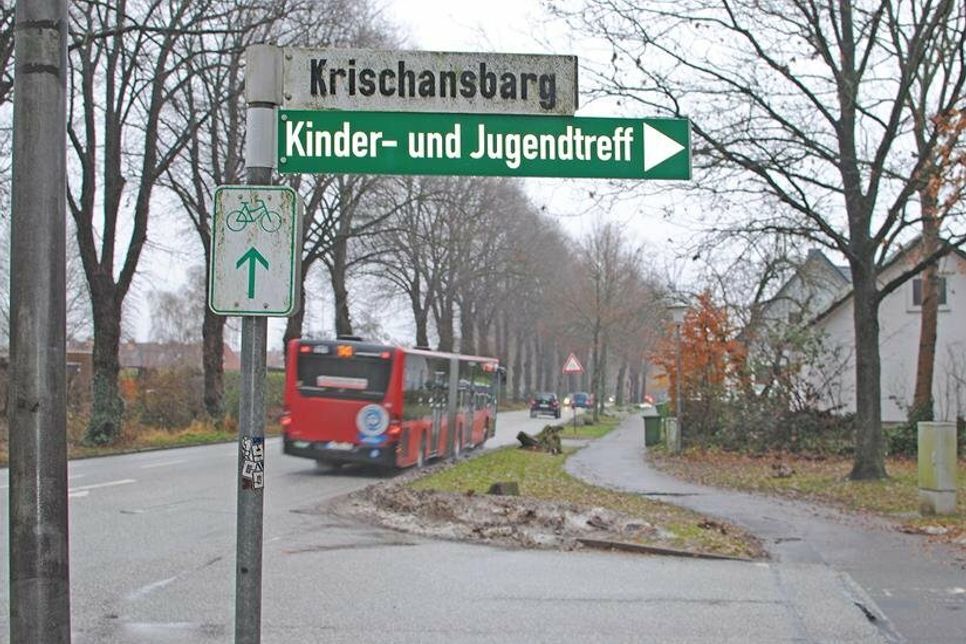 Zufahrt zur Straße „Krischansbarg“. In den nächsten Jahren sollen hier 25 Hektar bebaut werden. Für die weitere Planung ist jetzt der Bauauschuss gefragt.