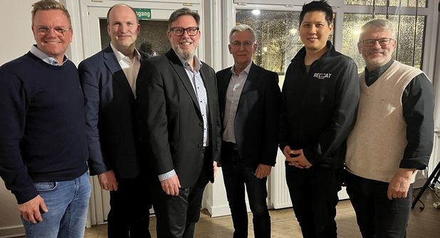 Der Vorstand des Gewerbevereins (v. lks.): 1. Vorsitzender Sven Muchow, Kassenwart Timo Schöning, 2. Vorsitzender Dirk Heckmann, Beisitzer Roman Seidler, Beisitzer Yu-Yu Lin und Schriftwart Jürgen Mohr. (Nicht auf dem Foto: Beisitzer Benjamin Haase)