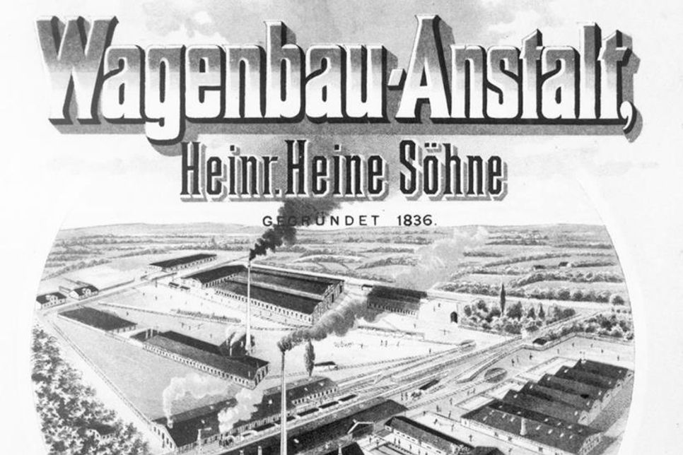 Ob die in dieser Illustration dargestellte Größe der Wagenbauanstalt der Realität entsprach, darf zumindest angezweifelt werden. In Anzeigen und auf Briefpapier wurde gerne mal übertrieben.