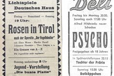 Mit einer Annonce wurde 1941 das Kinoprogramm in der Preetzer Zeitung beworben (l.) und im März 1961 lief ein heutiger Klassiker im Deli-Kino: Alfred Hitchcocks „Psycho“.