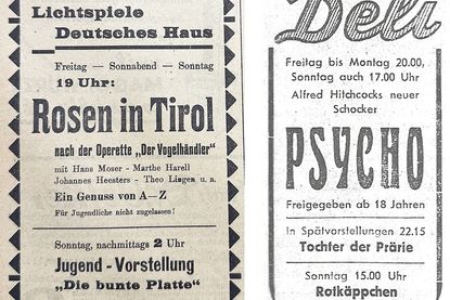 Mit einer Annonce wurde 1941 das Kinoprogramm in der Preetzer Zeitung beworben (l.) und im März 1961 lief ein heutiger Klassiker im Deli-Kino: Alfred Hitchcocks „Psycho“.