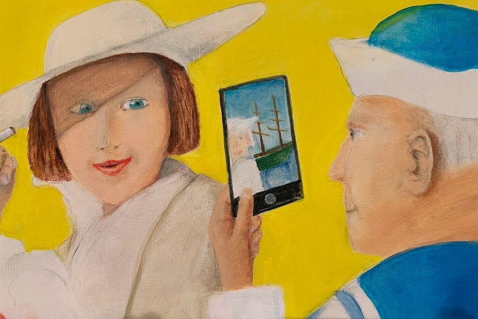 Der Panorama-Ausschnitt „Große Liebe“ zeigt eine flüchtige Begegnung: Das Antlitz des Mädchens ist auf dem Handy des Matrosen schon unscharf.