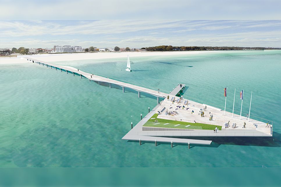 Der Architektenentwurf der neuen Seebrücke von Scharbeutz.