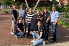 Lukas Hansen, Stefan Haß (Hass GmbH &amp; Co. KG), Jan Grimm (GST GmbH Grimm/Straßen- und Tiefbau Gesellschaft), Sonja Kutrieb, Volker Bädermann, Sascha Jacobs (Jacobs Metalltechik GmbH) (hinten v. lks.), Manuela Bädermann und Johanna Nindel (vorne).