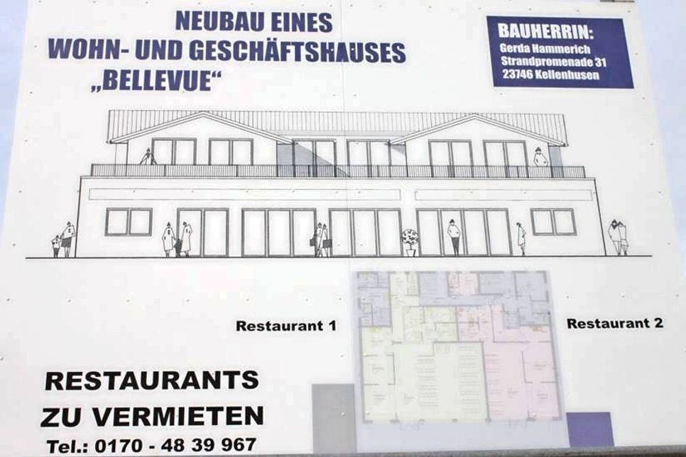 Das Bauschild zeigt die genaue Planung des neuen „Bellevue“.