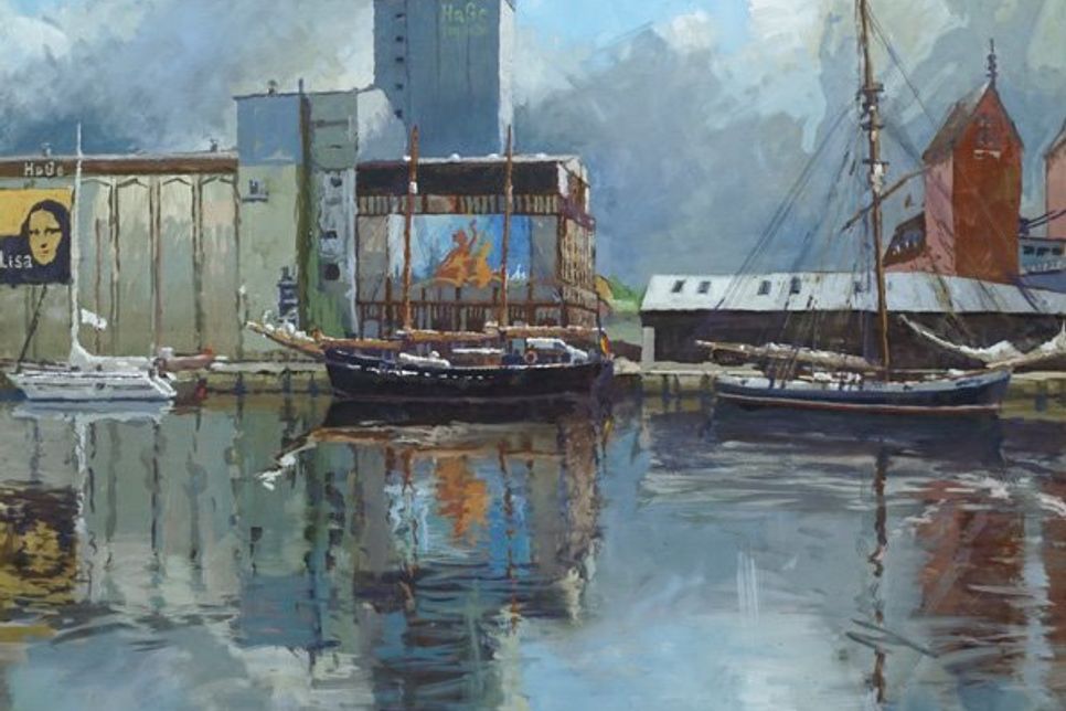 Das Werk des Künstlers Frank Suplie zeigt eine Ansicht der Hafenwestseite.