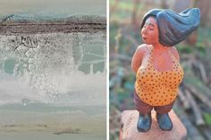 In der Ausstellung treten die experimentellen Bilder und die Holzskulpturen in Dialog.