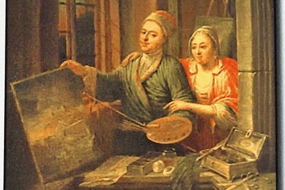 Auch im Selbstbildnis des Künstlers taucht die geheimnisvolle Frau noch einmal auf – und dazu eine Abbildung des Plöner Hauses, in das er 1766 eingezogen war – als Bild im Bild.