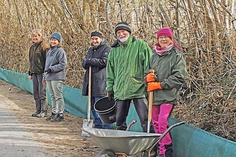 Schutzmaßnahme für Amphibien: In Grebin schützt jetzt ein spezieller Zaun die Tiere davor, die Fahrbahn zu überqueren und überfahren zu werden. Dafür haben sich zahlreiche Naturschützer aus der Gemeinde eingesetzt.