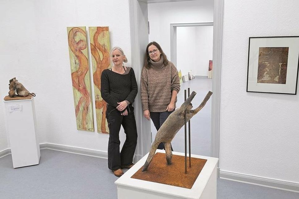 Wübke Rohlfs-Grigull (links) und Dr. Heidi Schooltink haben auch bei der aktuellen Hängung darauf geachtet, jedem Raum einen eigenen Charakter zu geben.