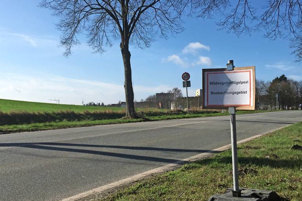 Pappschilder an den Ortseingängen weisen Neustadt als Beobachtungsgebiet aus.